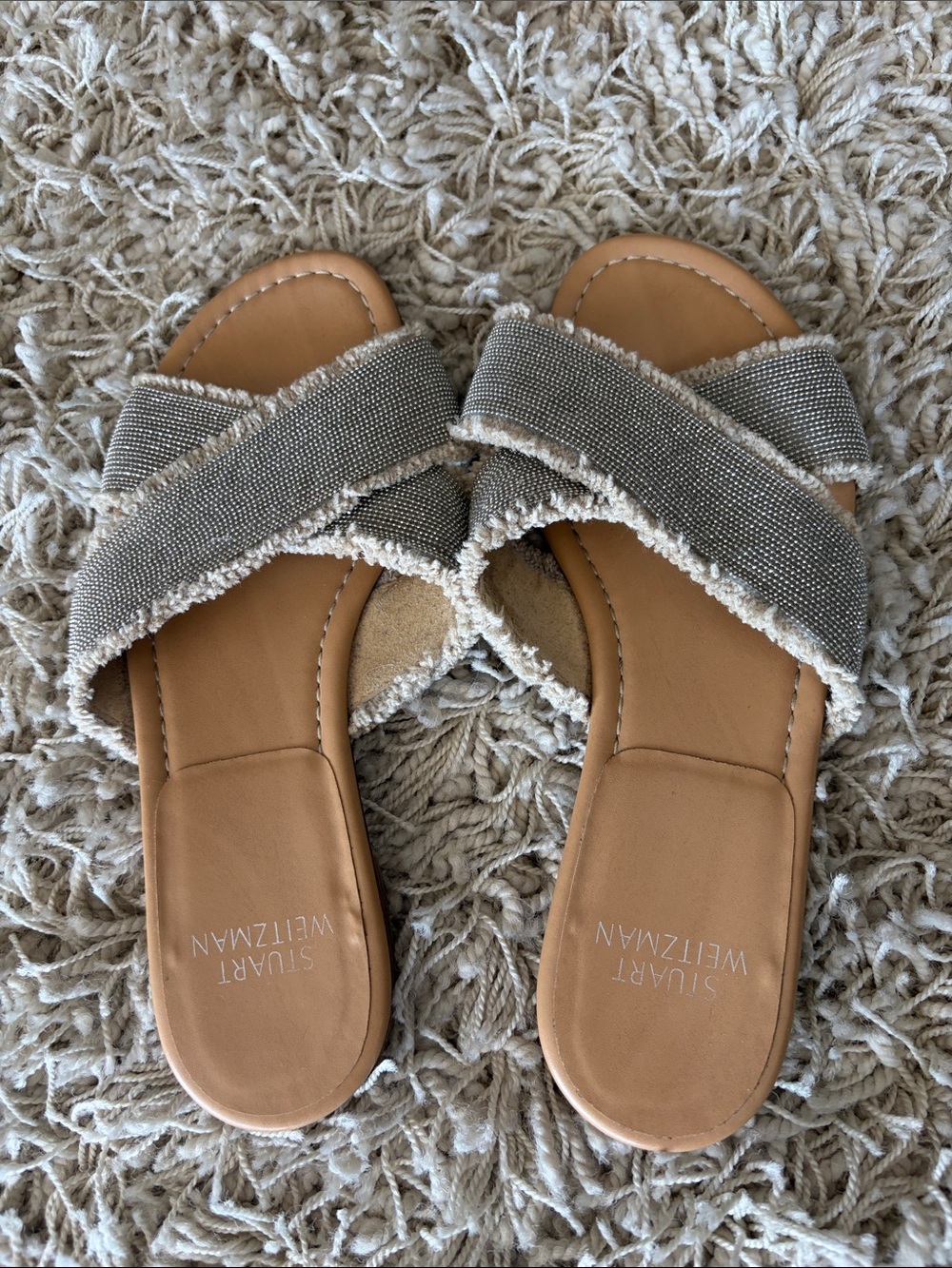 Stuart Weitzman Neutral Taupe Crisscross Slide Sandals